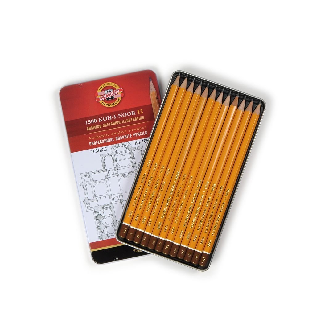 Koh-I-Noor Yellow Professional Graphite Pencil TECHNIC Set of 12 - HB-10H