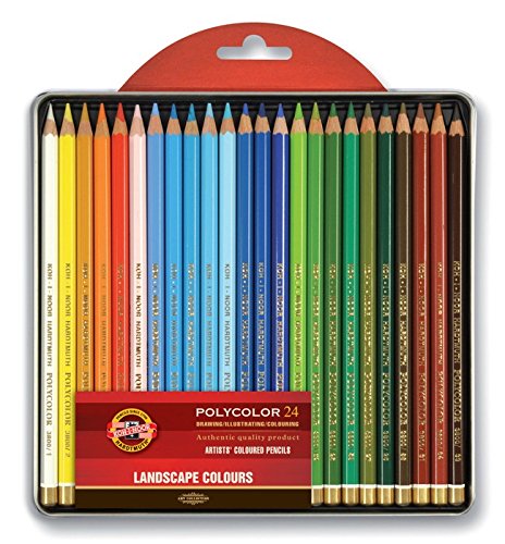 Koh-I-Noor Polycolor Artist's Coloured Pencils - Landscape - Set of 24 in Tin Box