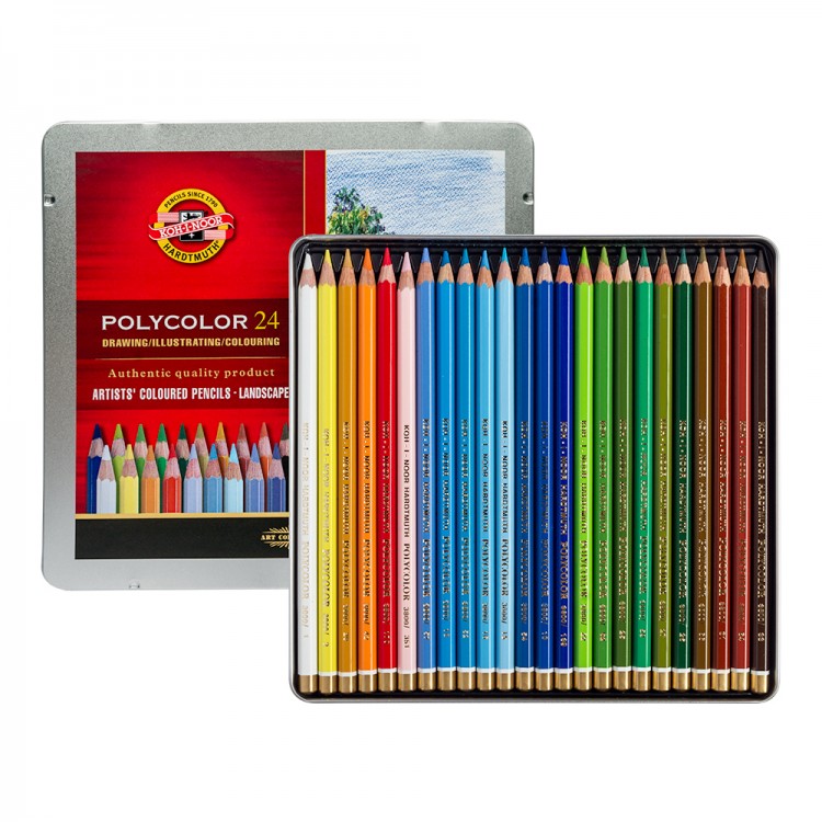 Koh-I-Noor Polycolor Artist's Coloured Pencils - Landscape - Set of 24 in Tin Box