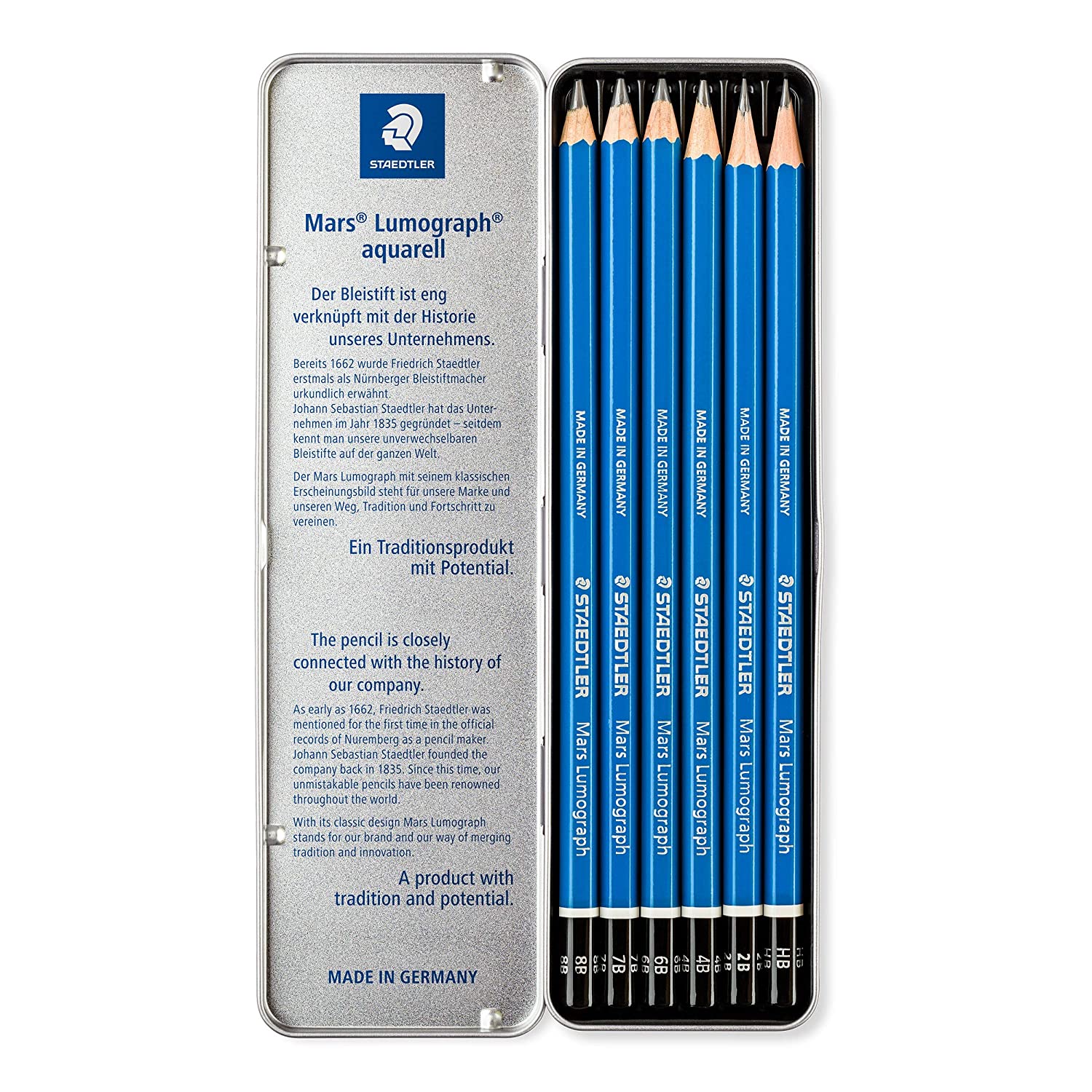 Staedtler Mars Lumograph 100G6 Soft Grades 8B-HB Pencil (Tin Of 6)