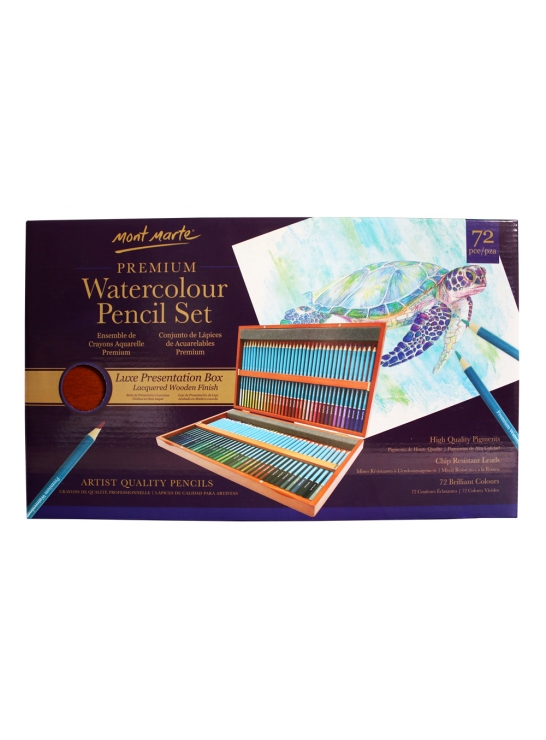 MONT MARTE Watercolour Pencils Set Deluxe - 72 pieces of Watercolour Pencils in a Classy Wooden Box 