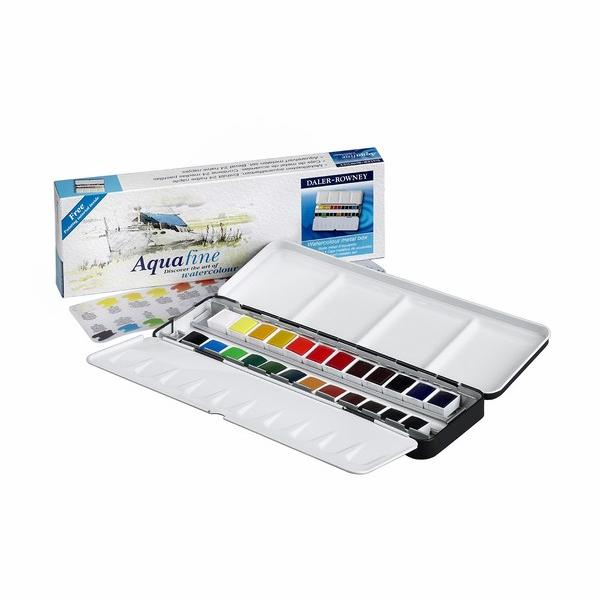 Daler-Rowney Aquafine Watercolour Metal Box 24 Half Pan Set