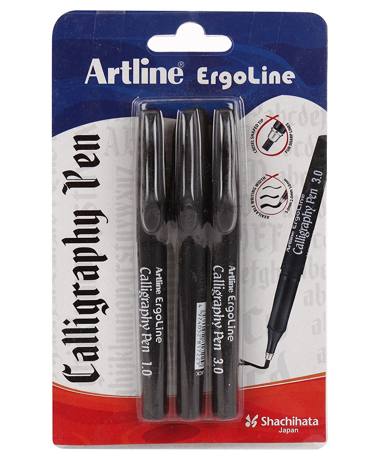 Artline Ergoline Calligraphy Pen Set with 3 Nib Sizes - Pack of 3 (Black)
