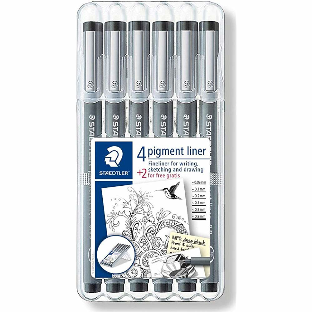 Staedtler Pigment Liner Bonus Sketch Set of 6 Liners for the Regular Price of 4(2 free), 308 SB6P