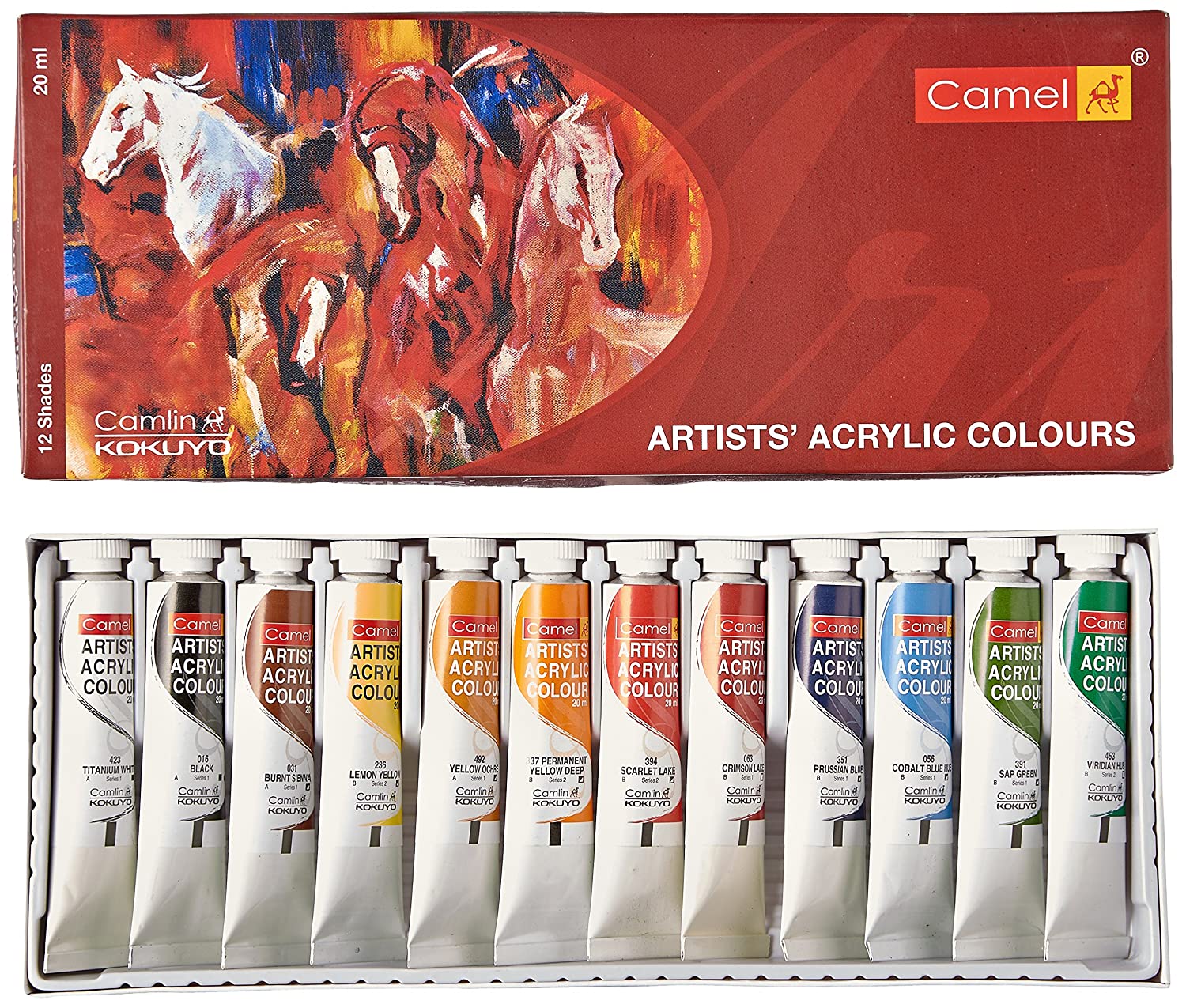 Camel Acrylic Color Box - 20ml Tubes, 12 Shades