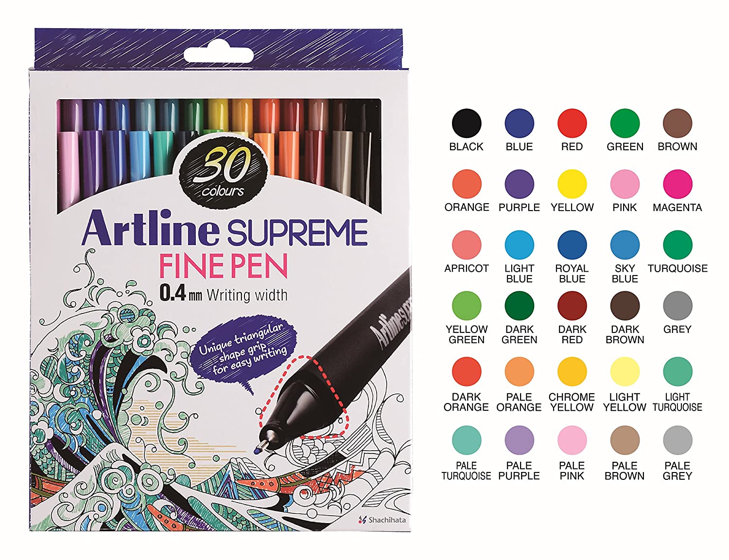 Artline 'Supreme Fine Pen' Fineliner Pens 0.4mm - Bright Vivid Colors For Technical Drawing - Pack 3