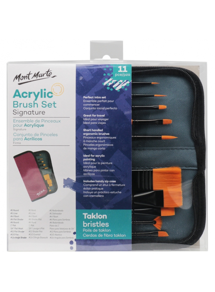 Monte Morte Taklon Brush Set in Wallet 11pce - Acrylic