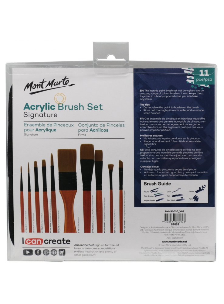 Monte Morte Taklon Brush Set in Wallet 11pce - Acrylic