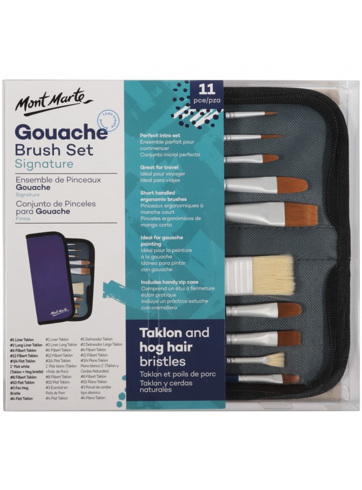 Mont Marte Signature Gouache Brush Set in Wallet 11pc