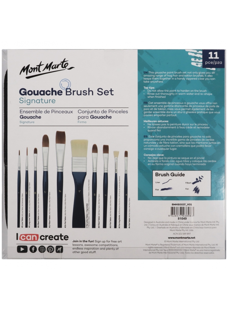 Mont Marte Signature Gouache Brush Set in Wallet 11pc