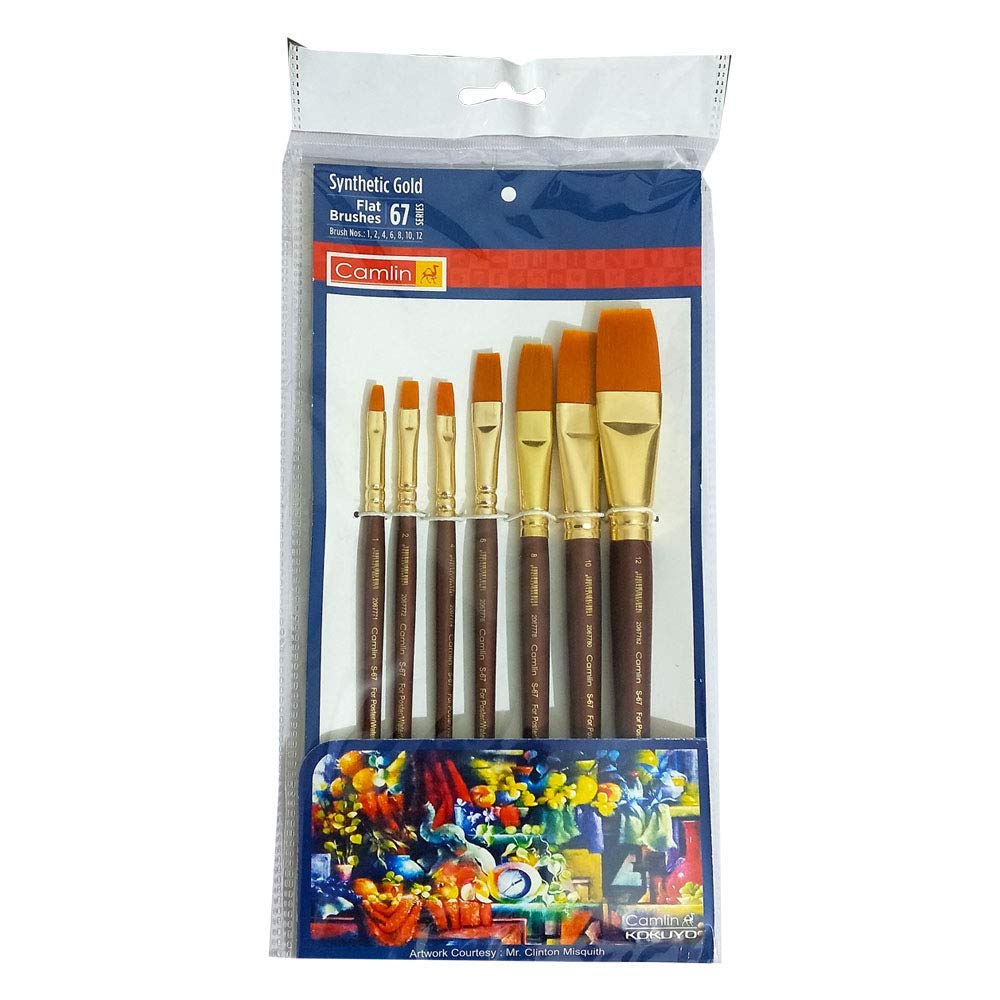 Camel Paint Brush Series 67 - Flat Synthetic Gold, Set of 7