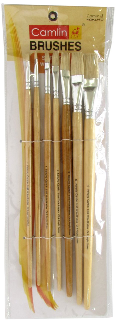 Camel Paint Brush Series 56 - White Bristle Flat, Set of 7
