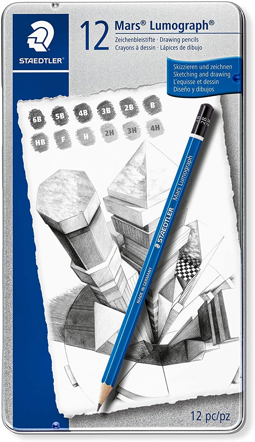 Staedtler Mars Lumograph Art Drawing Pencils, 12 Pack Graphite Pencils in Metal Case