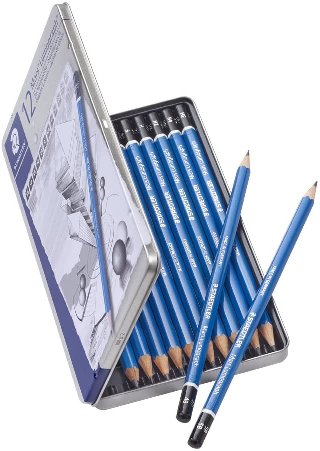 Staedtler Mars Lumograph Art Drawing Pencils, 12 Pack Graphite Pencils in Metal Case
