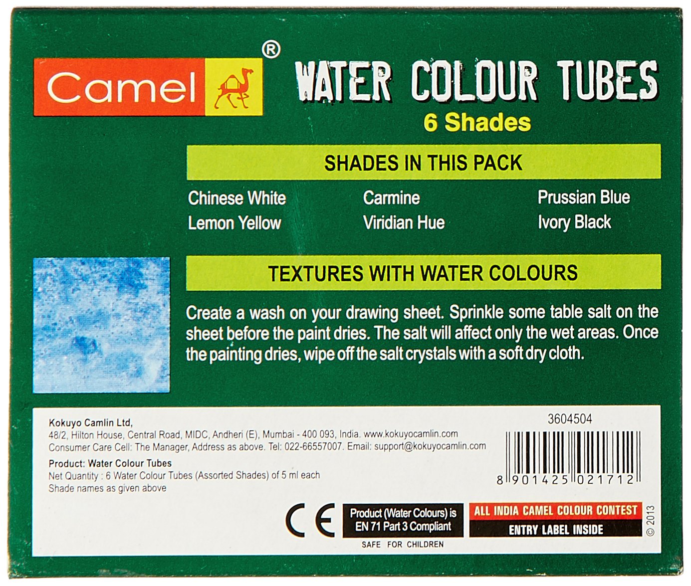 Camlin Kokuyo Student Water Color Tube - 5ml Tubes, 6 Shades