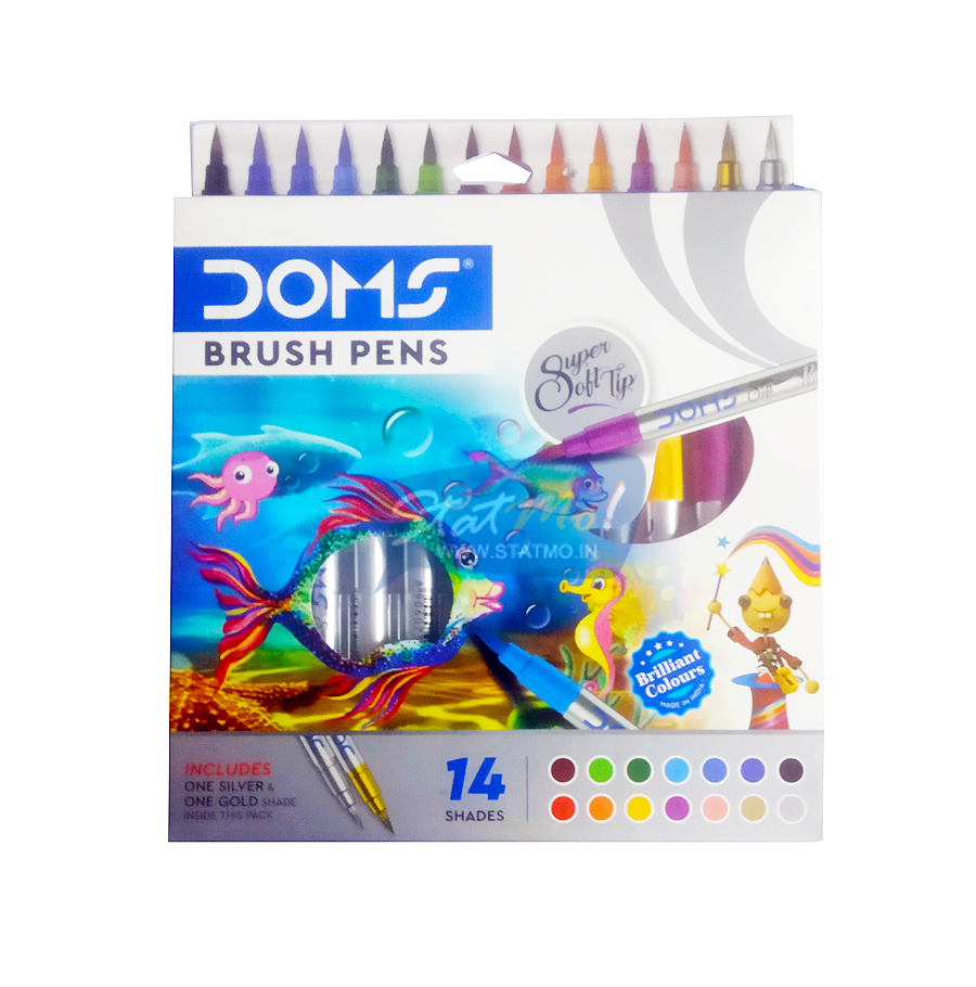 DOMS BRUSH PEN  DOMS brings a whole new range of Brush Pens with the best  quality soft tips. Available in a set of 26 shades. Bring out your inner  artist and