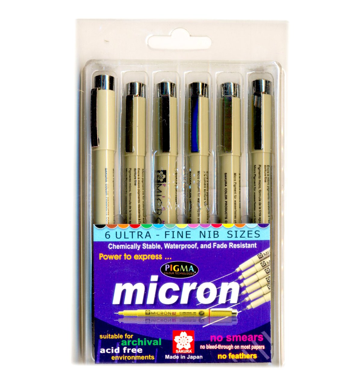 Sakura Black Pigma Micron Pen Set 6 Sizes