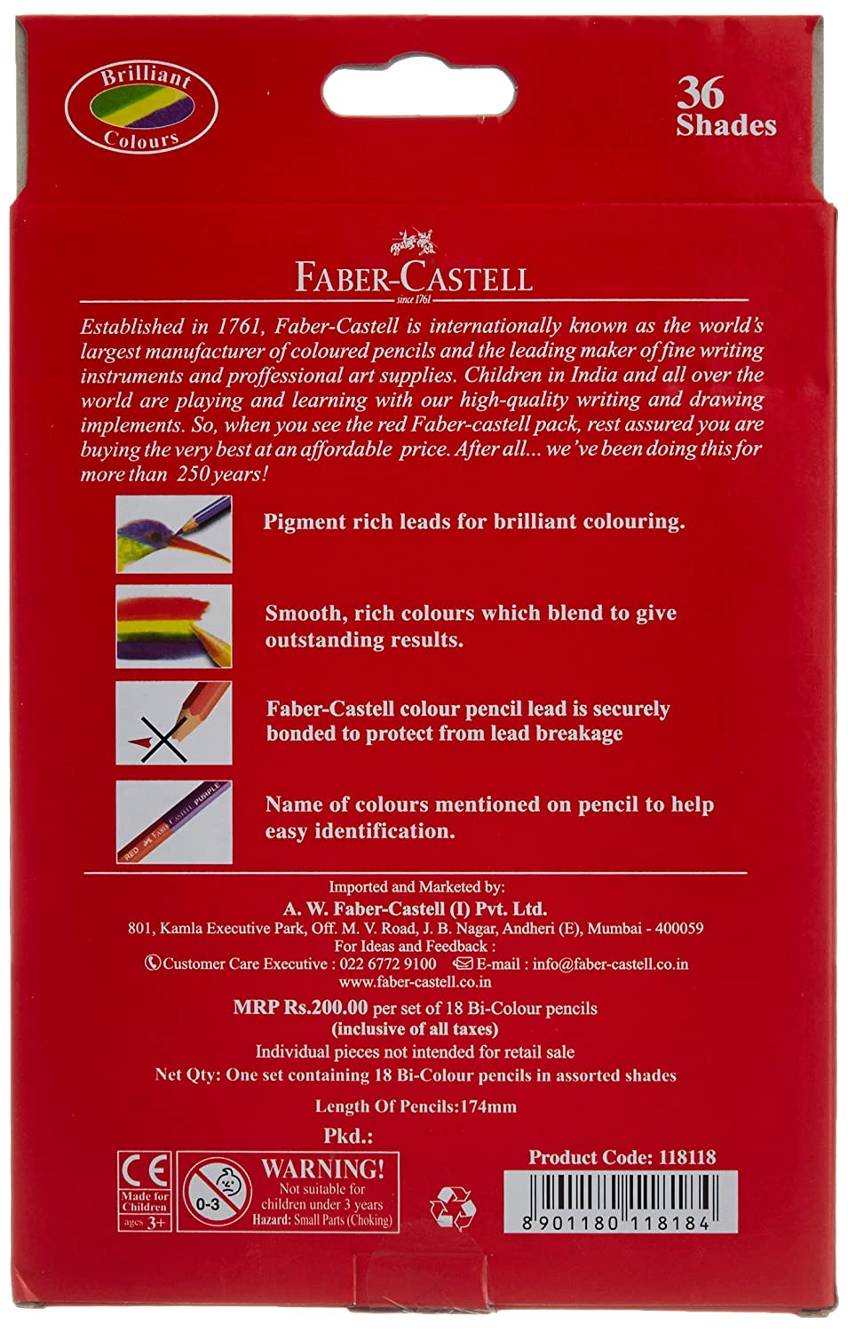 Faber-Castell Bi-Colour Pencil, Pack of 18 (Assorted)