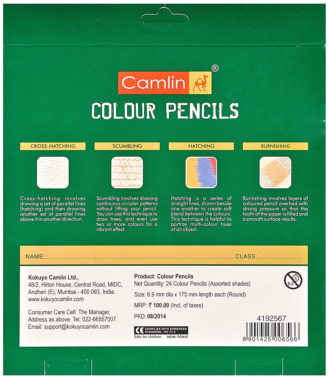 Camlin Kokuyo 24-Shade Full Size Colour Pencil Set (Assorted)