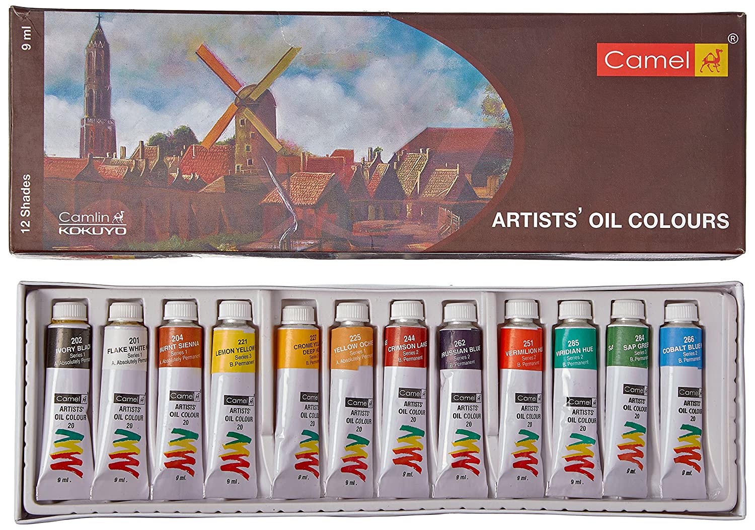 Camel Artists Oil Color Box - 9ml Tubes, 12 Shades