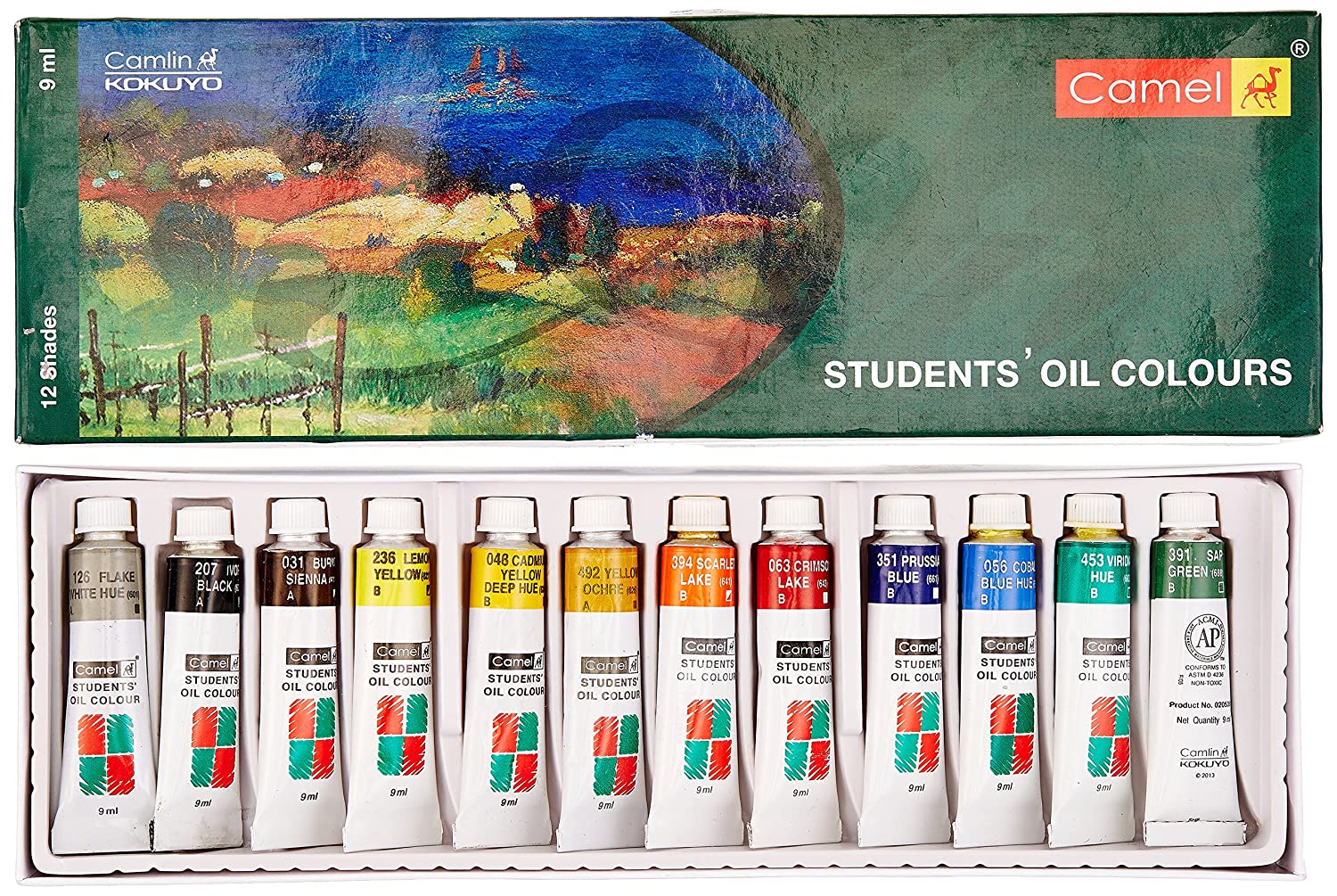 Camel Student Oil Color Box - 9ml Tubes, 12 Shades
