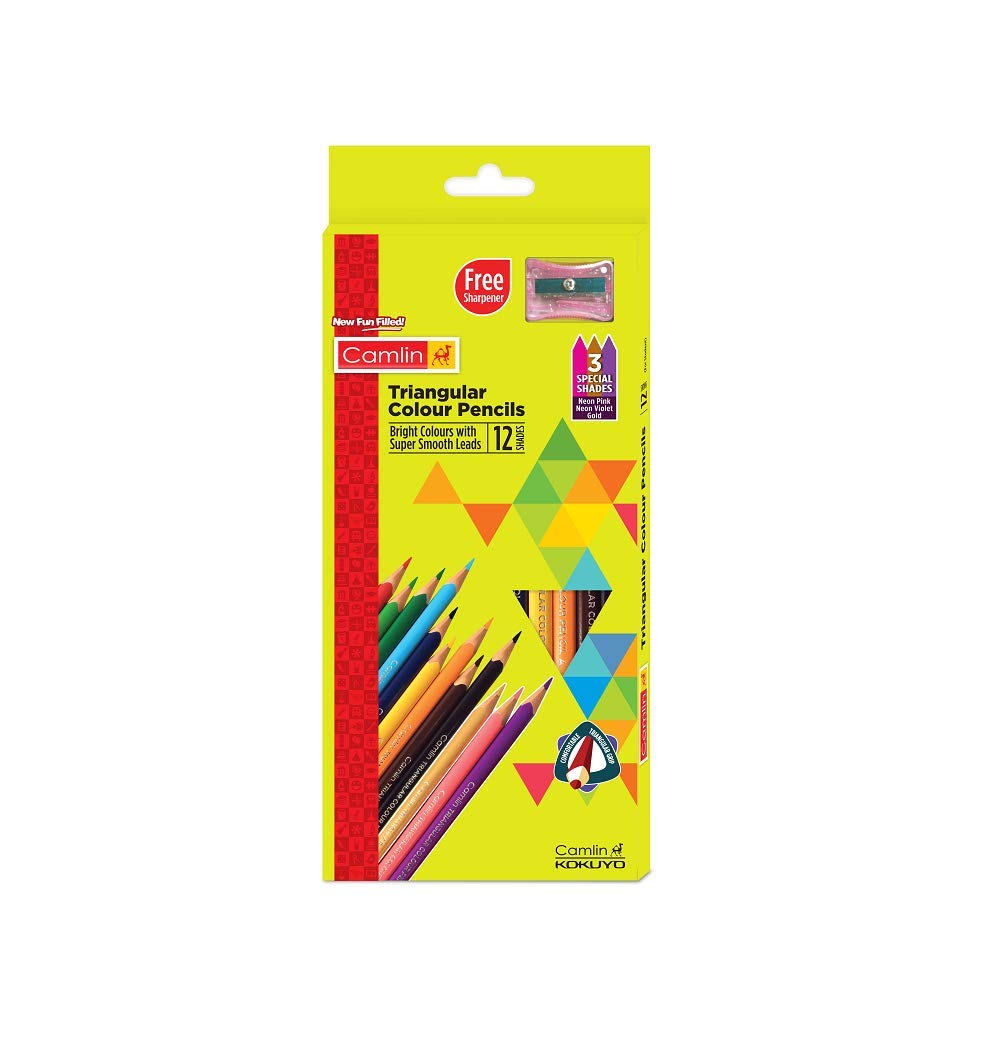 Camlin Triangular Colour Pencils - 12 Shades (Multicolor)