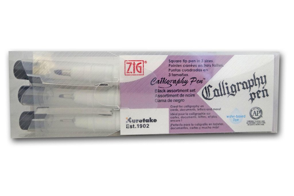 Zig Calligraphy Oblique Tip Pen Black Assortment Set of 3