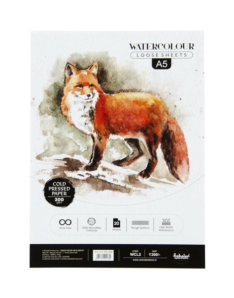 Scholar A5 WATERCOLOUR COLD PRESSED LOOSE SHEETS - 300 GSM (WCL2)