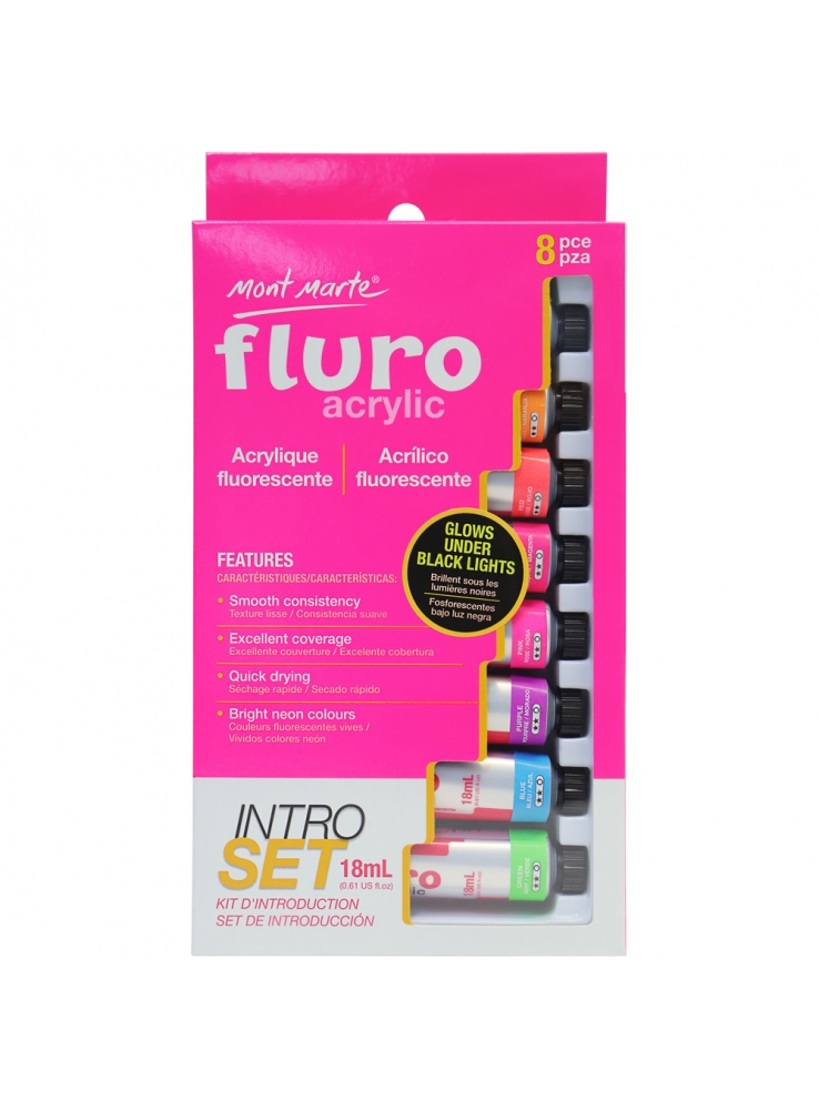 Mont Marte Fluro Acrylic Paint Intro Set 8 Piece