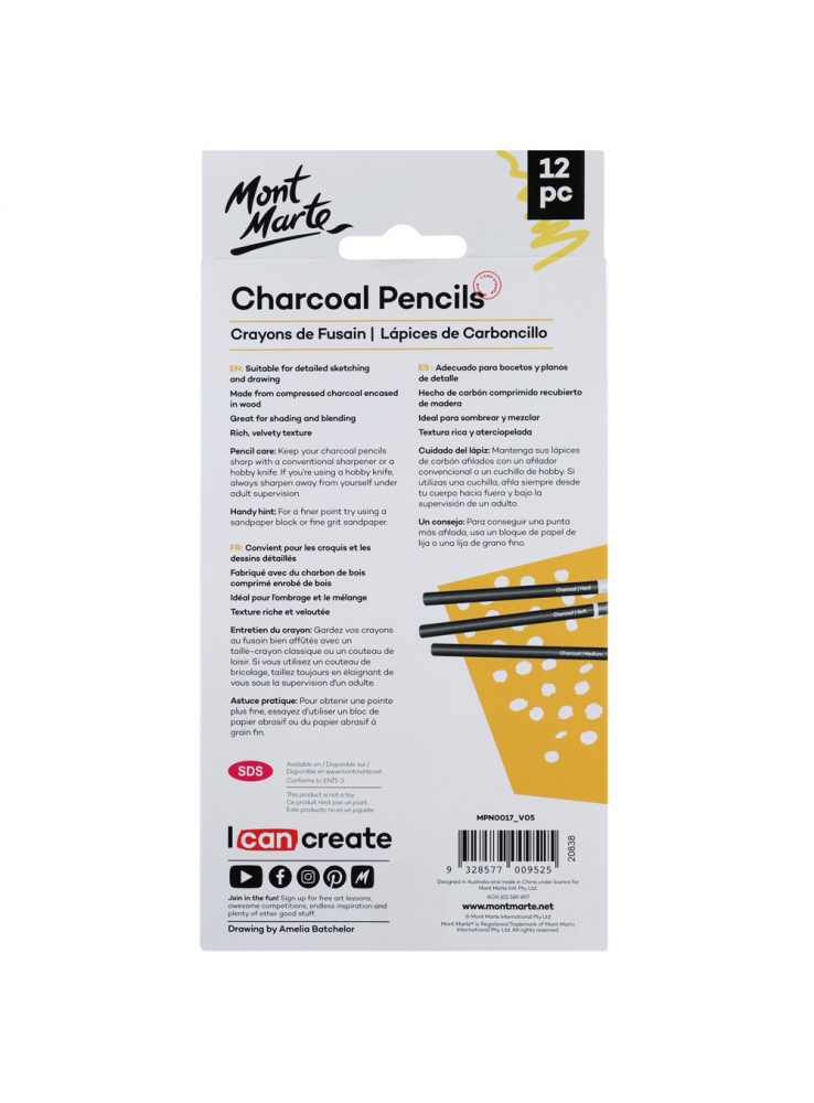 Mont Marte Signature Charcoal Pencils 12pce