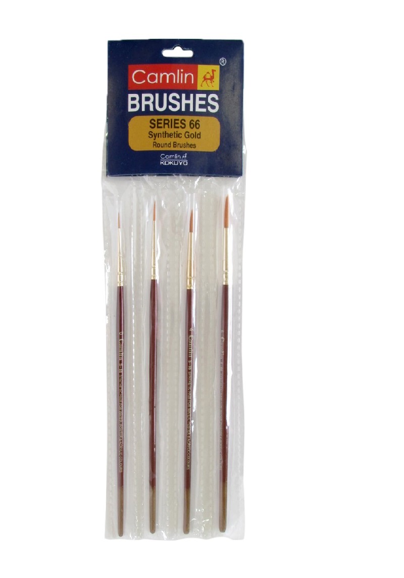 Camel Paint Brush Series 66 - Round Synthetic Gold, Set of 4