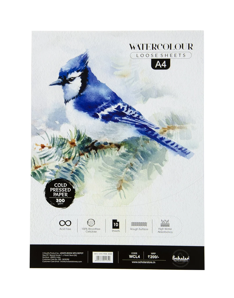 Scholar A4 WATERCOLOUR COLD PRESSED LOOSE SHEETS - 300 GSM (WCL4)