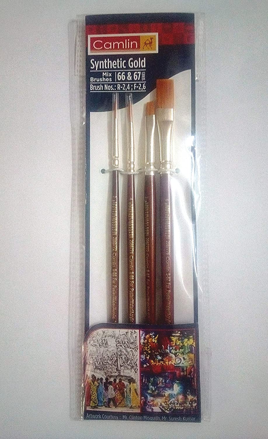 Camlin Paint Brush Series 67 &Series 66- Round&Flat Synthetic Gold, Set of 4 