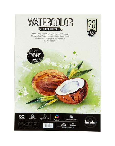 Scholar A5 WATERCOLOUR HOT PRESSED LOOSE SHEETS - 300 GSM (WHL2)