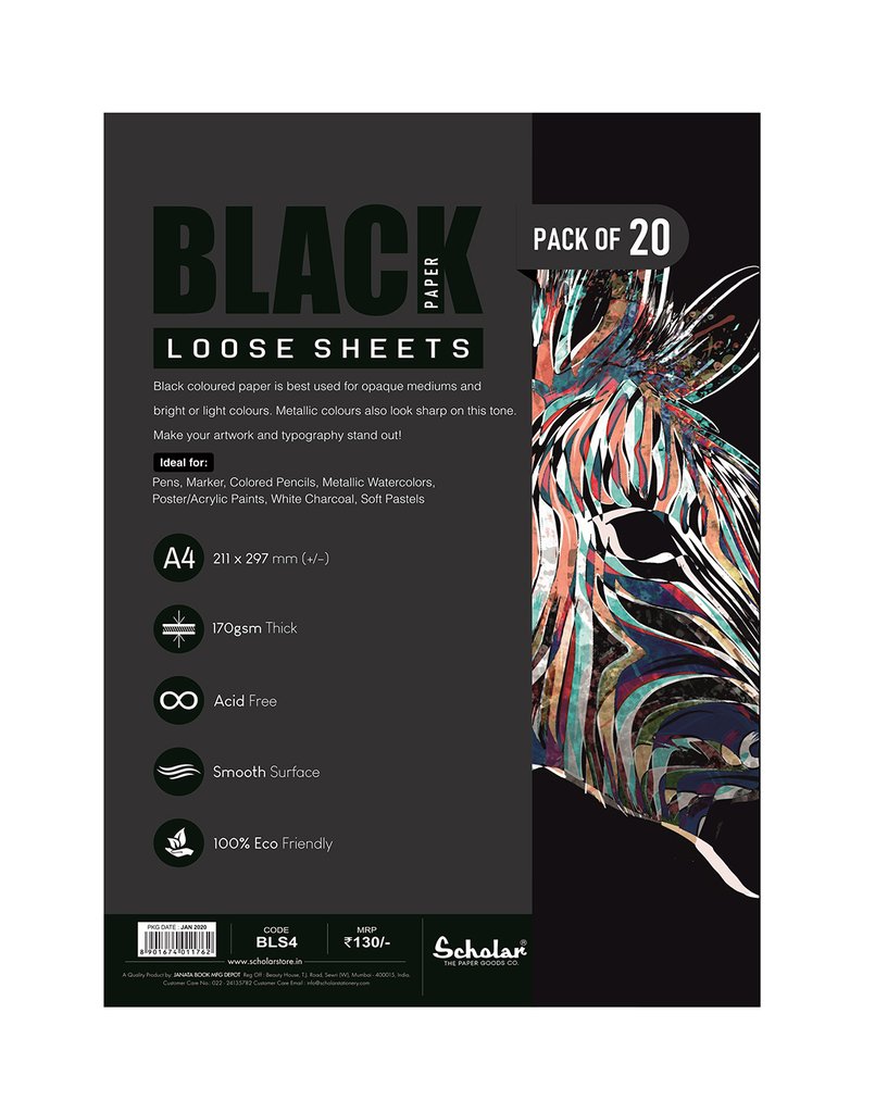 Scholar A4 BLACK PAPER LOOSE SHEETS - 170 GSM (BLS4)