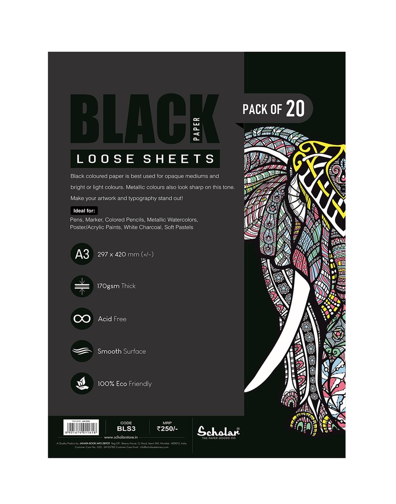 Scholar A3 BLACK PAPER LOOSE SHEETS - 170 GSM (BLS3)