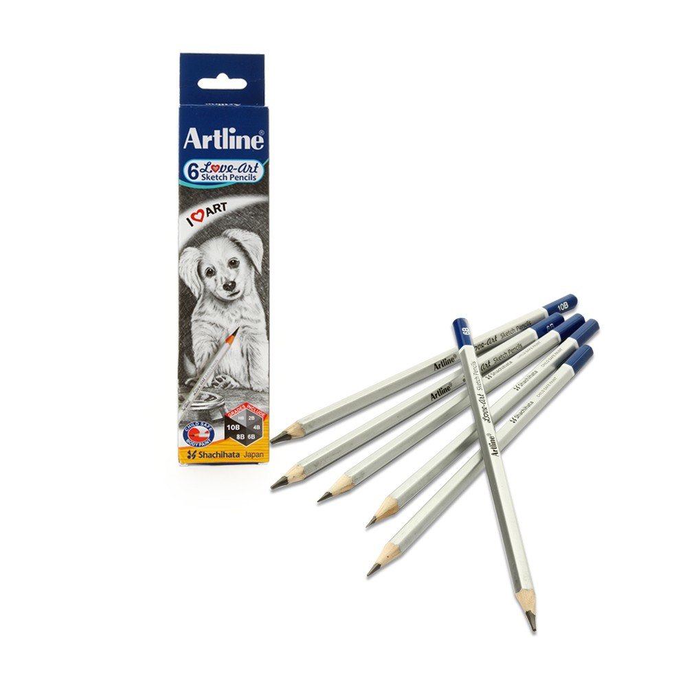 Artline set of 6 Sketch Pencils HB, 2B, 4B, 6B, 8B, 10B 