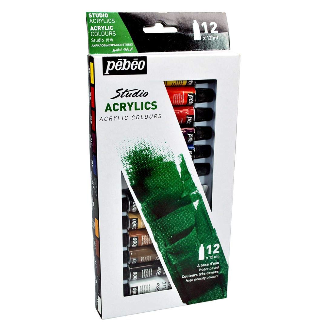 Pebeo High Viscosity Studio Acrylics - Set of 12 Colours in 12 ML Tubes