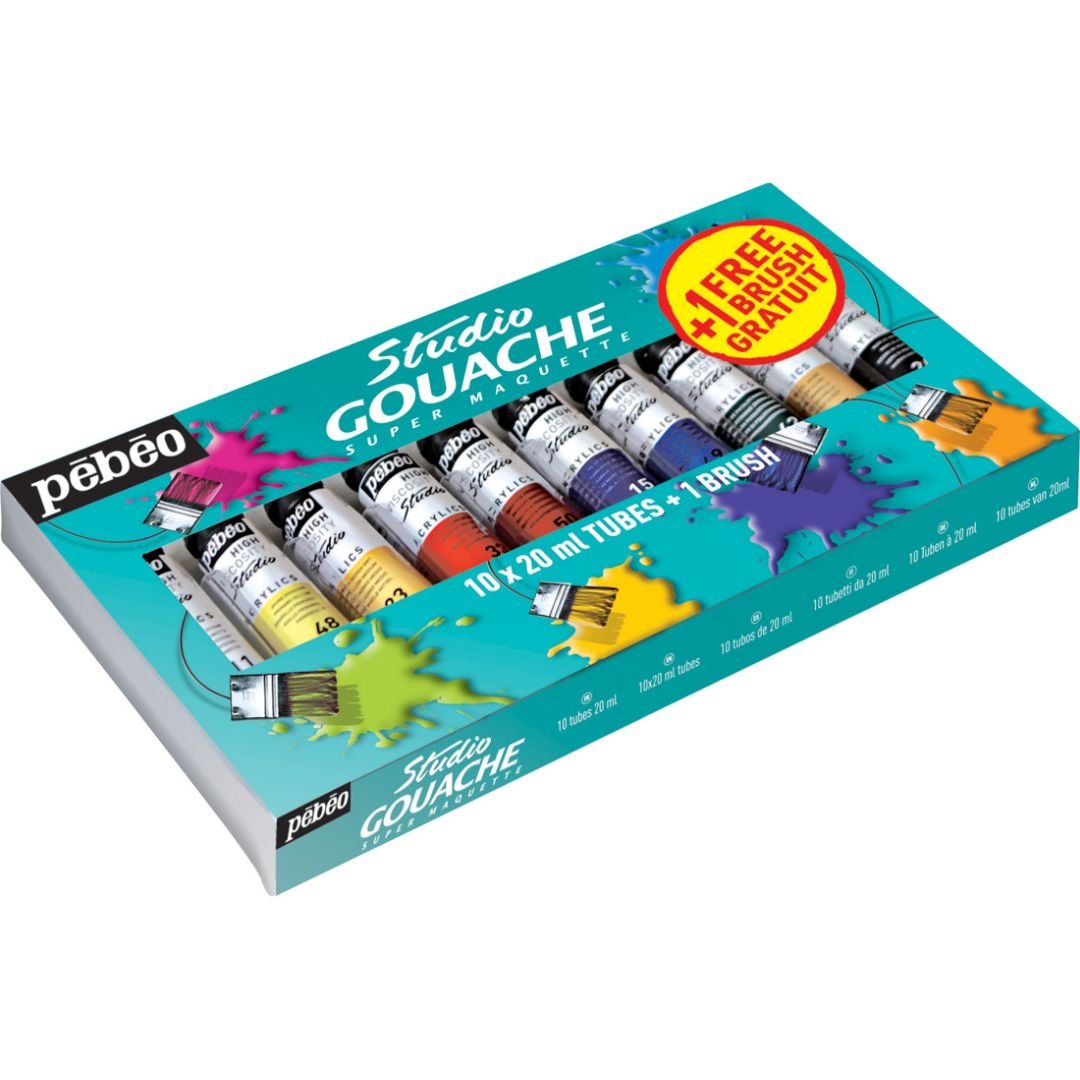 Pebeo Studio Gouache Super Maquette Assorted Set of 10 colours - 20 ml tubes