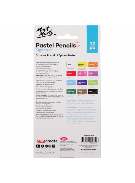 Mont Marte Signature Pastel Pencils 12 Colours