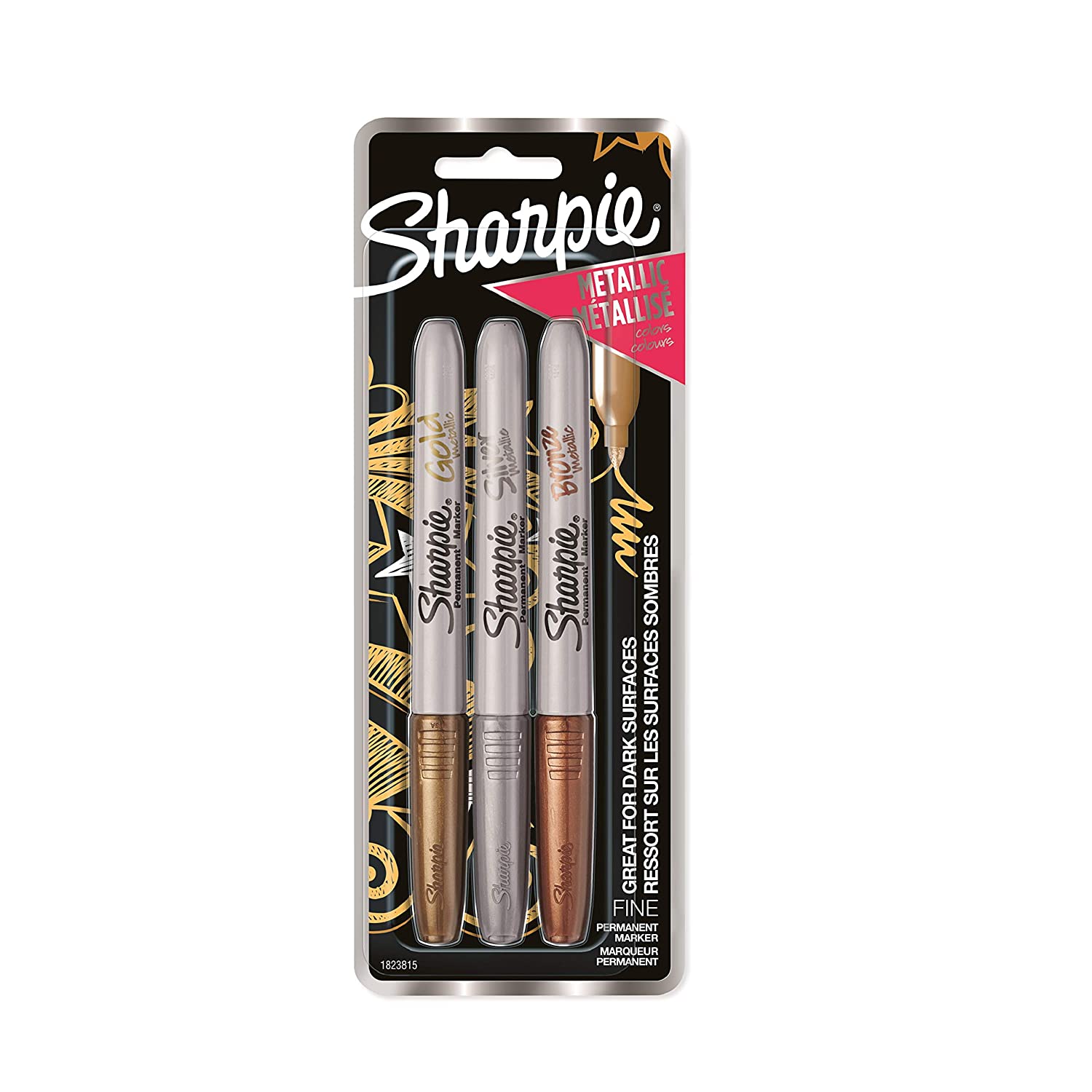 Sharpie Metallic Permanent Markers, Gold, 4/Pack