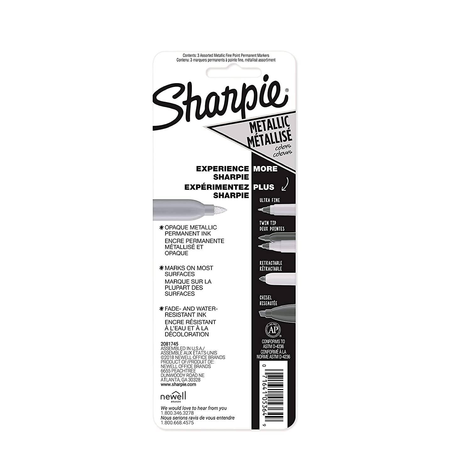 Sharpie® Metallic Chisel Point Permanent Marker, Gold, Silver & Bronze Ink,  3 Pack - Pkg Qty 3