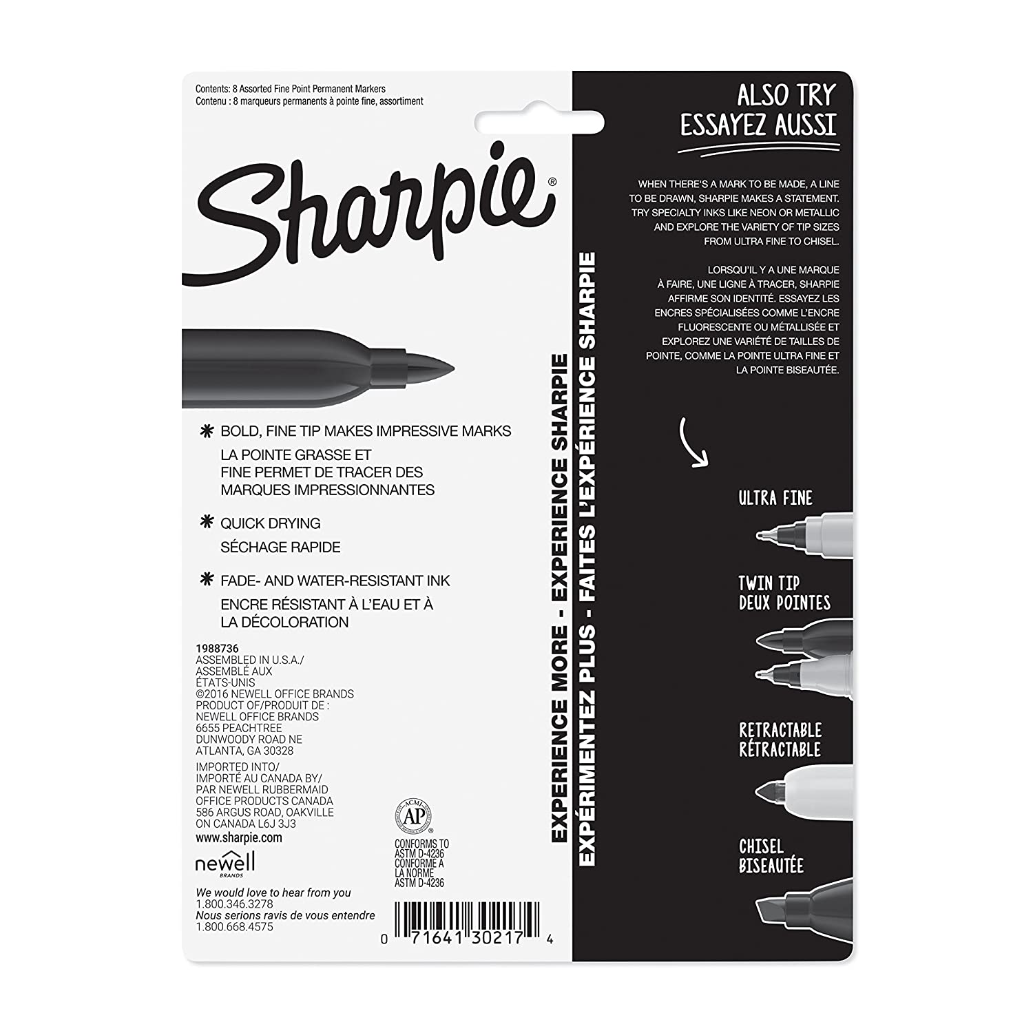 Sharpie Permanent Markers, Fine Point, 8 Pack, Assorted Colors - Starbox