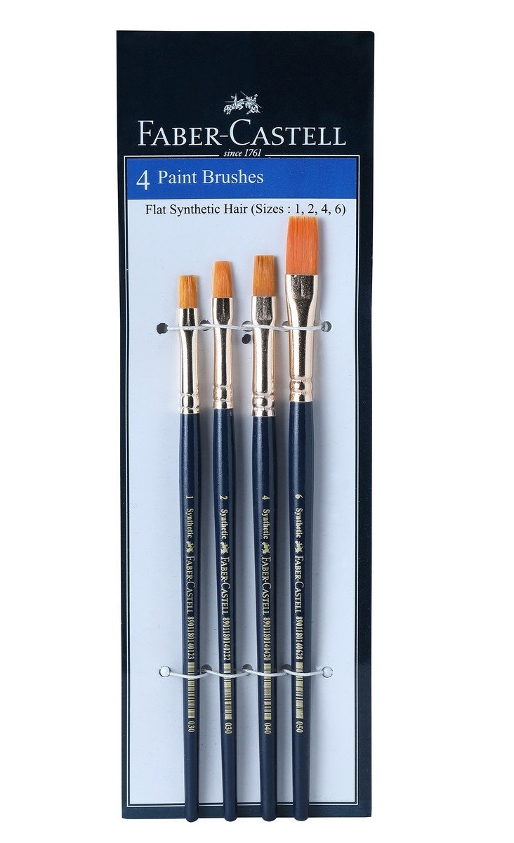 Faber-Castell Synthetic Hair Flat Assorted Paint Brush, Set of 4