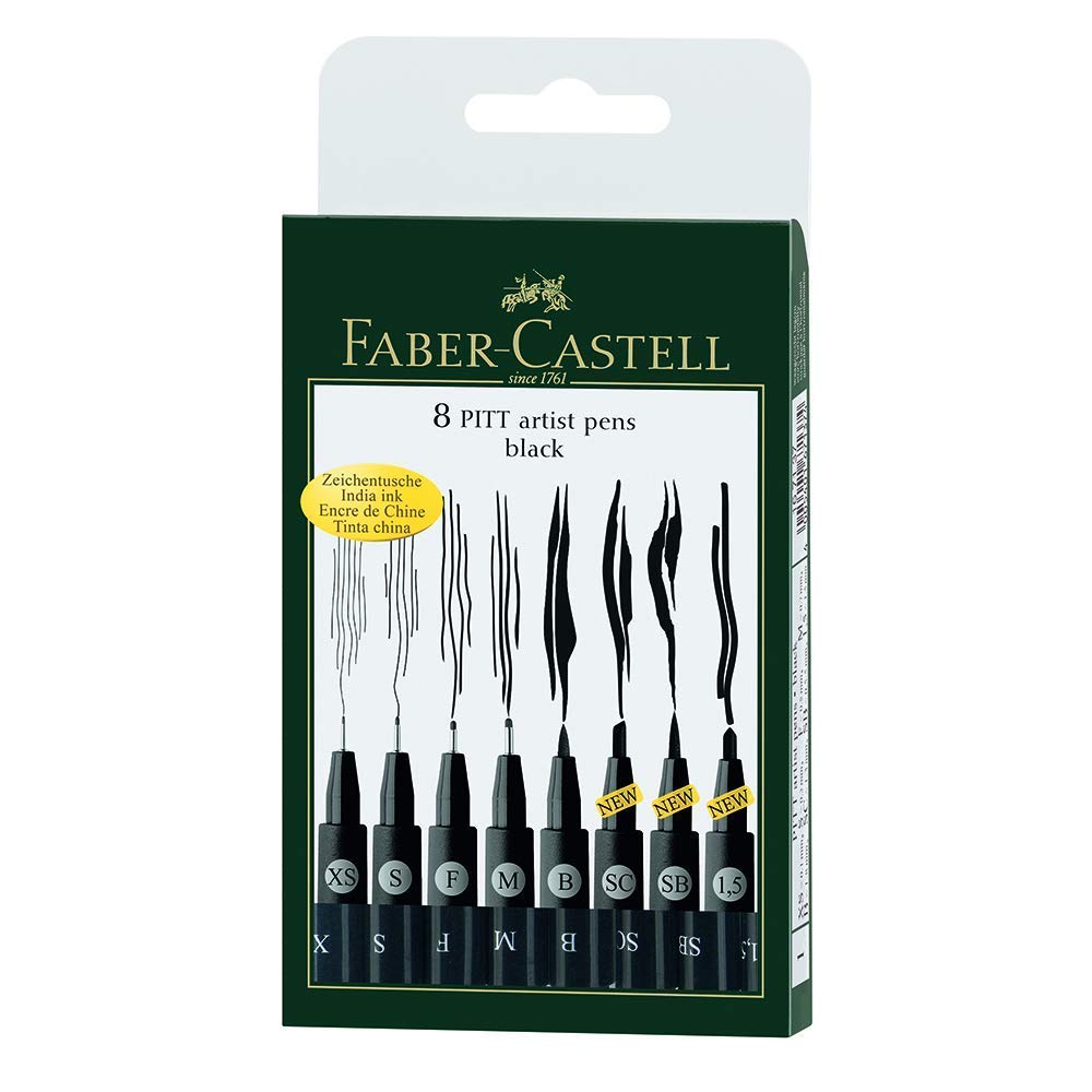 faber castell 8 Pitt Artist Pens, Black