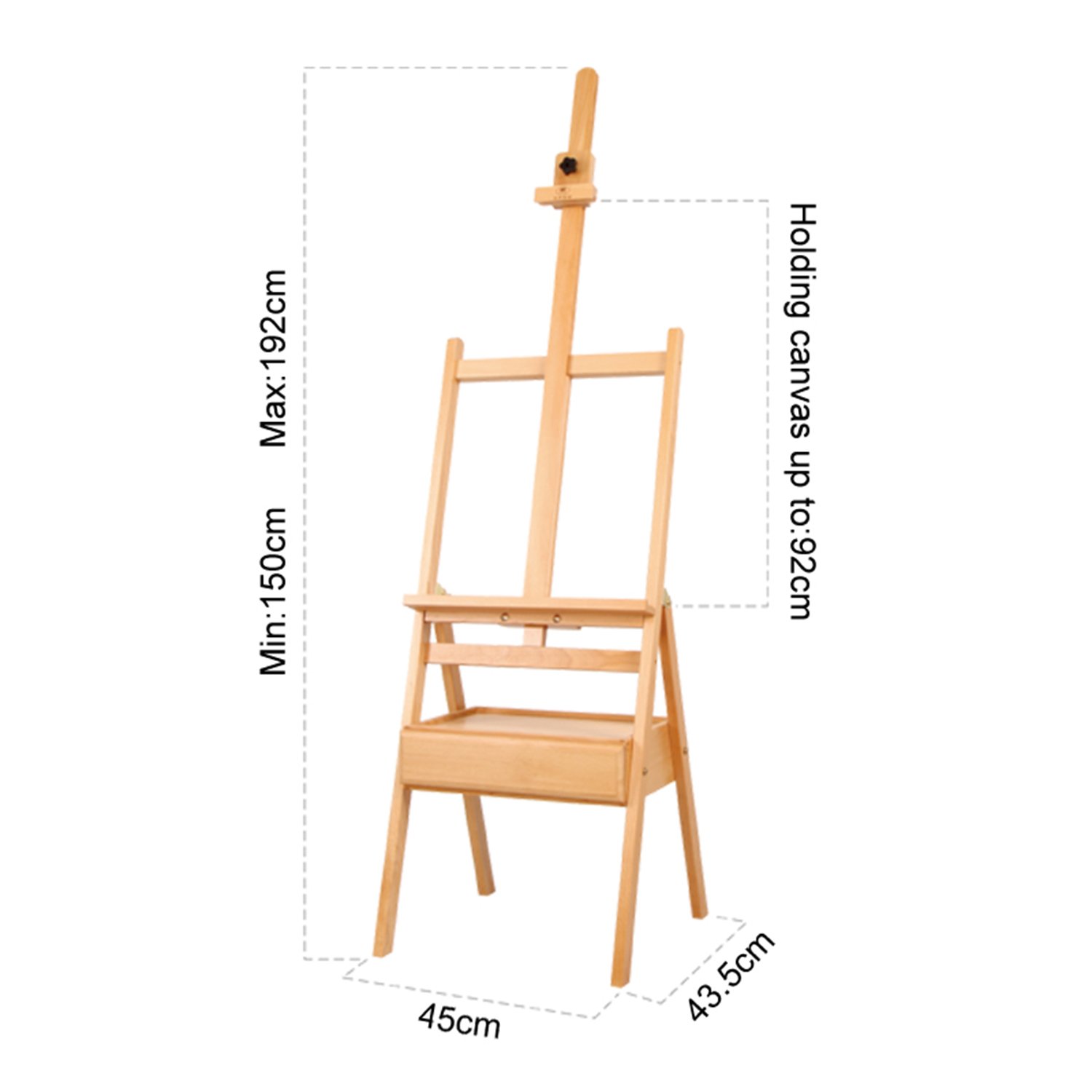 Wooden Studio Floor Easel Stand - Adjustable H-Frame Beachwood Artist/Painting Floor Easel Set with 