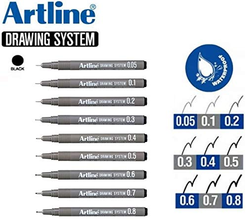 Artline Architect Grade Drawing Pens Technical Fineliner (Black) - Pack 9