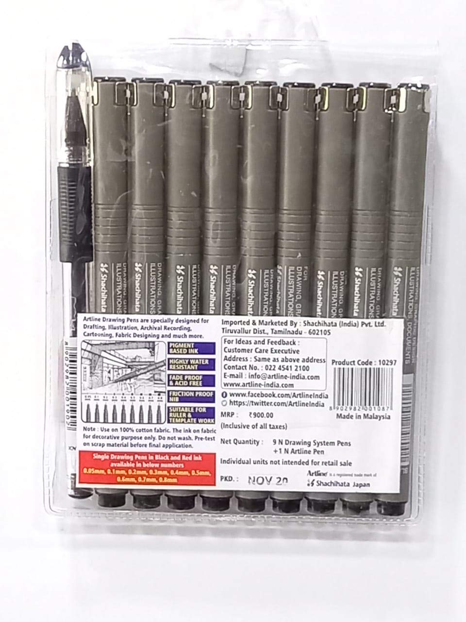 Sakura Pigma Micron Fine Line Pens - Set Of 8 Assorted Nibs In Black Colour  (003,005,01