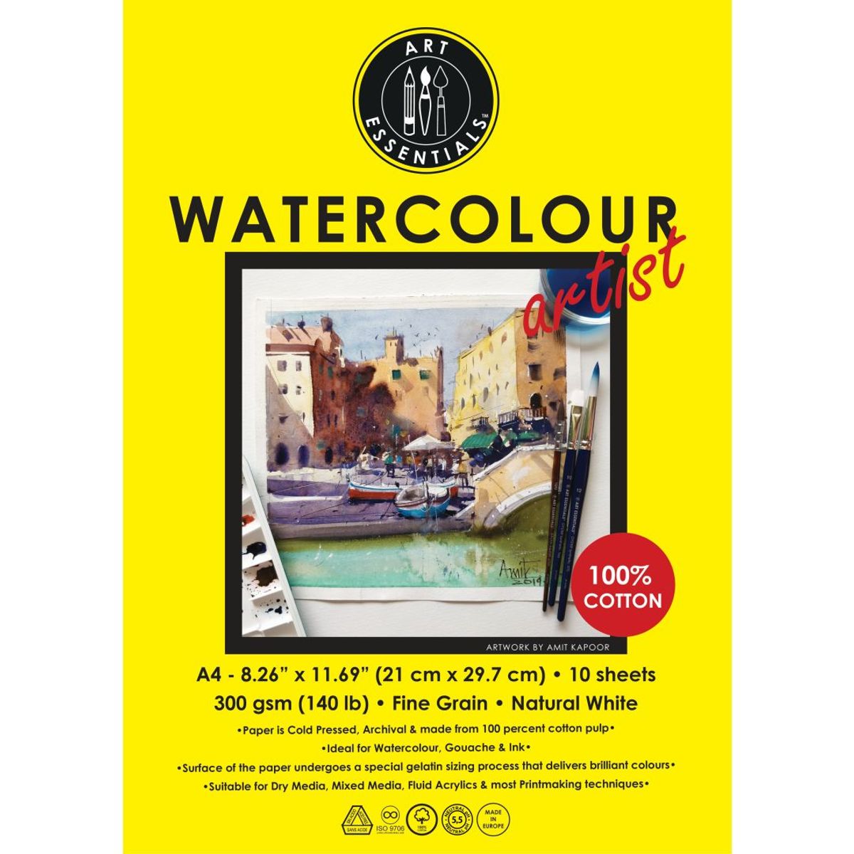 ART ESSENTIALS WATERCOLOUR ARTIST A4 300 GSM 10 SHEETS