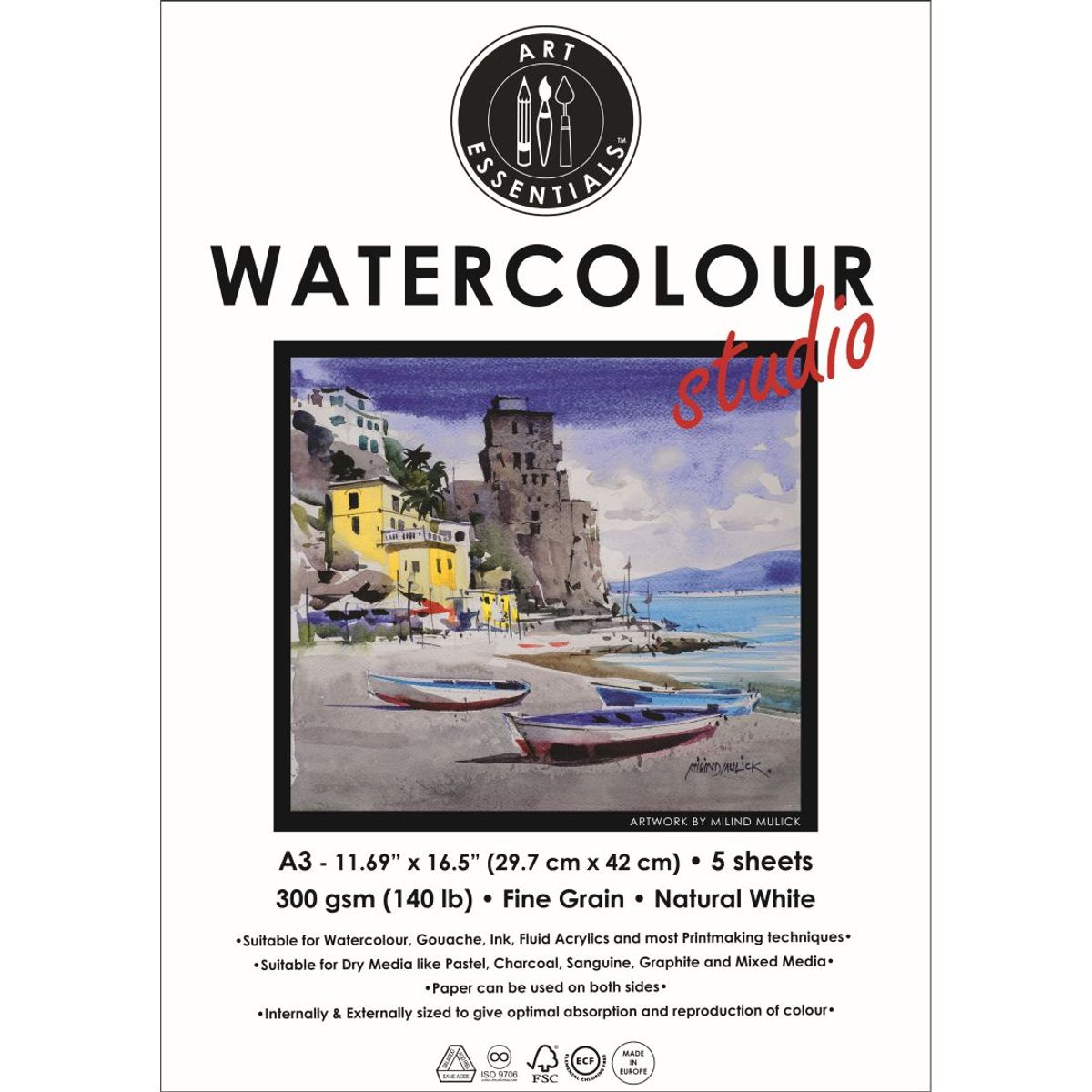 ART ESSENTIALS WATERCOLOUR STUDIO A3 300 GSM 5 SHEETS